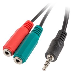 Adaptador Lanberg minijack 3.5mm macho 4 pines a 2x minijack 3.5mm de 3 pines hembra 20cm negro