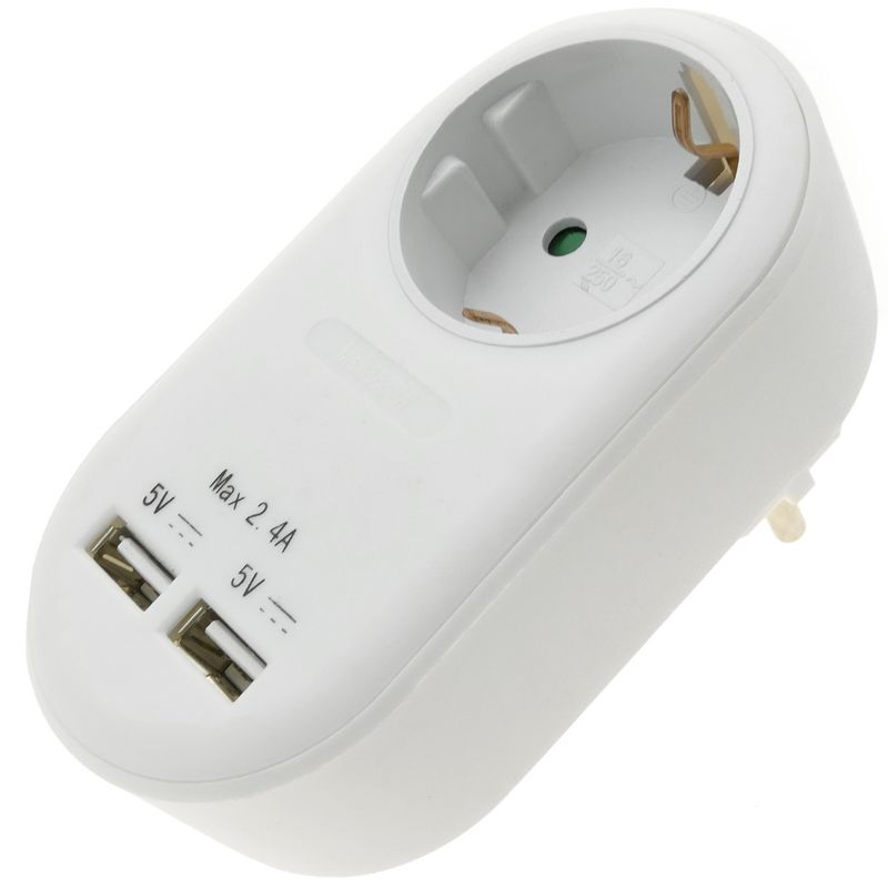 Enchufe schuko 16A con cargador 2 x USB A hembra - AU00000 - 01